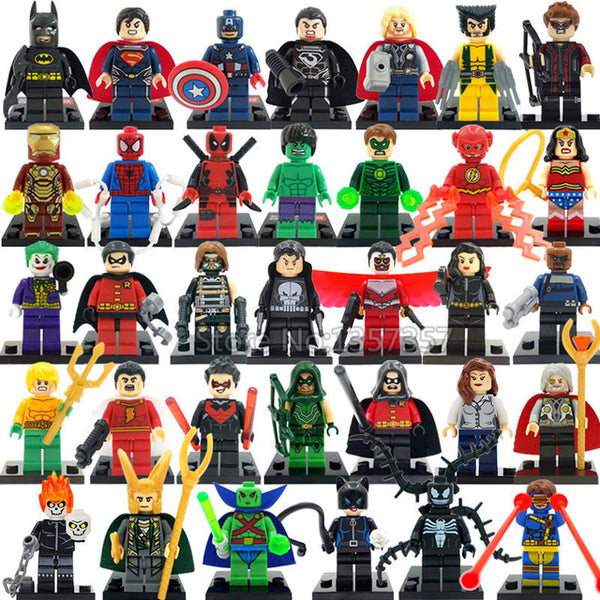 Legoingly 34pcs/lot DC Marvel Super Hero Figures 200+ Avengers Building Blocks Set Batman Spider Man Thor Educational Toys