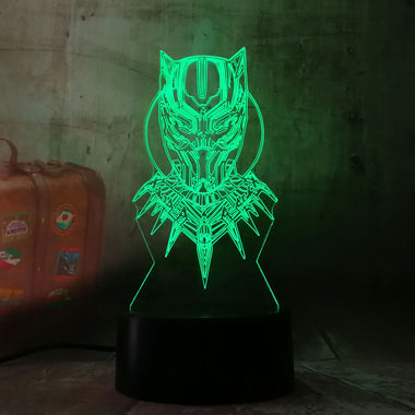 Cool Black Panther Head Marvel Hero 3D LED Night Light RGB 7 Color