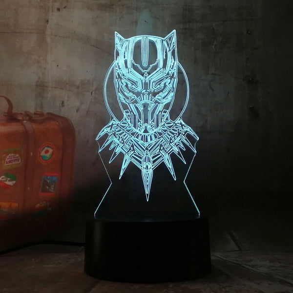 Cool Black Panther Head Marvel Hero 3D LED Night Light RGB 7 Color