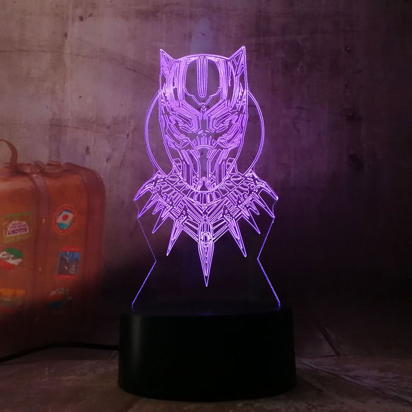 Cool Black Panther Head Marvel Hero 3D LED Night Light RGB 7 Color