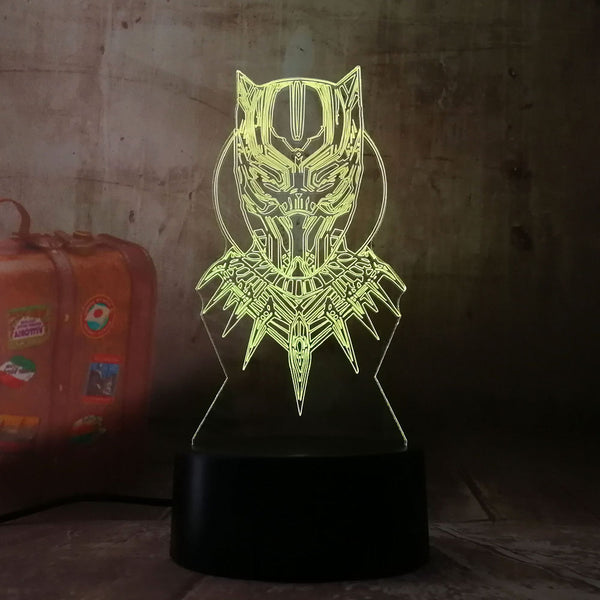 Cool Black Panther Head Marvel Hero 3D LED Night Light RGB 7 Color