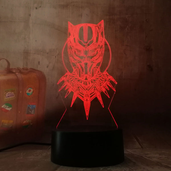 Cool Black Panther Head Marvel Hero 3D LED Night Light RGB 7 Color