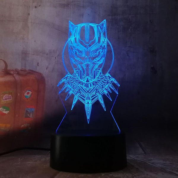 Cool Black Panther Head Marvel Hero 3D LED Night Light RGB 7 Color